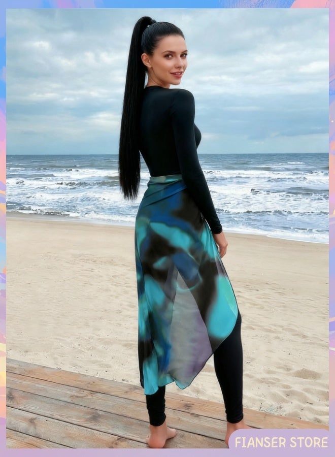 Fianser Burkini Swimsuits Set 2-Piece Swimwear With Long Chiffon Skirt Long Sleeve Beachwear Fashion Conservative Sun UV Protection Diving Suit Surfing Suit Quick Dry Swimming Costume Zipper Long Pants - Image 3