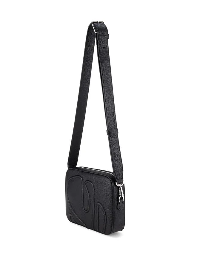 Veganologie Maze Crossbody Bag in Black Made from 1.5 Bamboo Stems (with Silver Hardware)