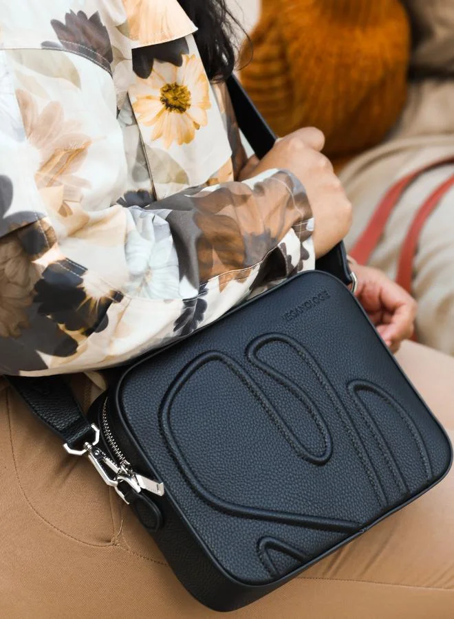 Veganologie Maze Crossbody Bag in Black Made from 1.5 Bamboo Stems (with Silver Hardware)