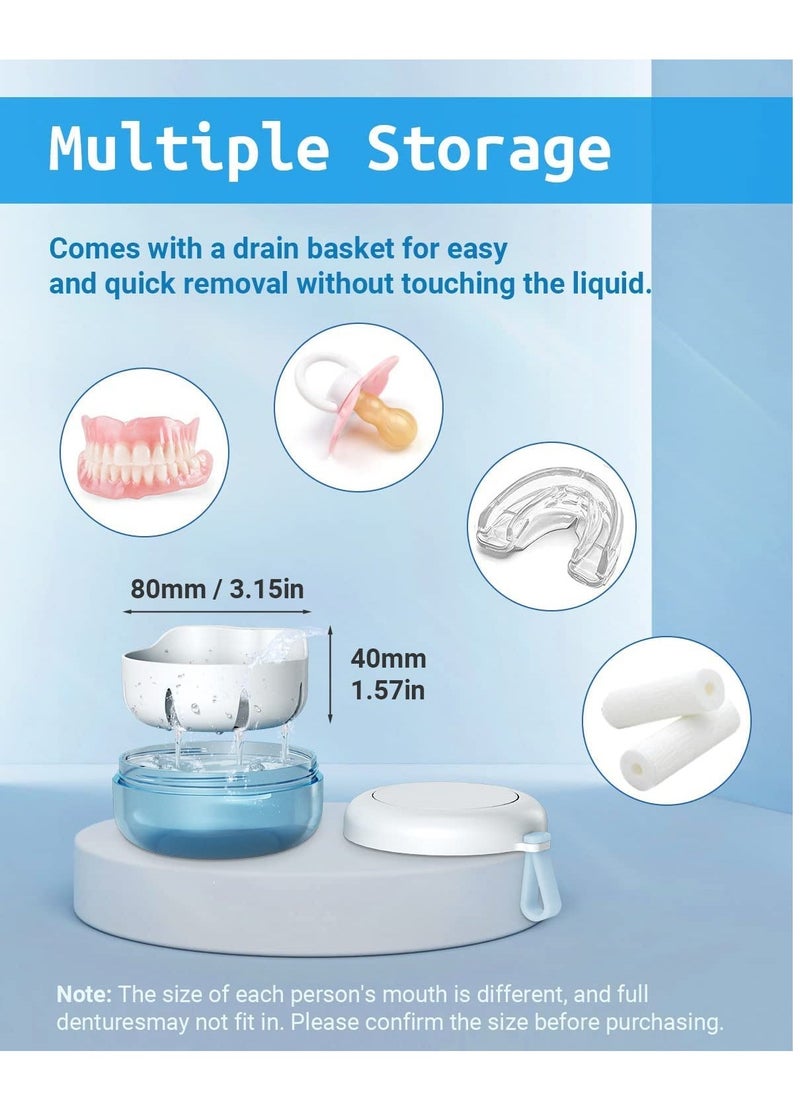 KASTWAVE Leak Proof Denture Cup Kit Portable Retainer Case Perfect for Travel, Denture Case Container Cleaning Care for Dentures Aligner Mouth Guard with Denture Brush, Strainer, Removal Tool and Mirror  - Image 5
