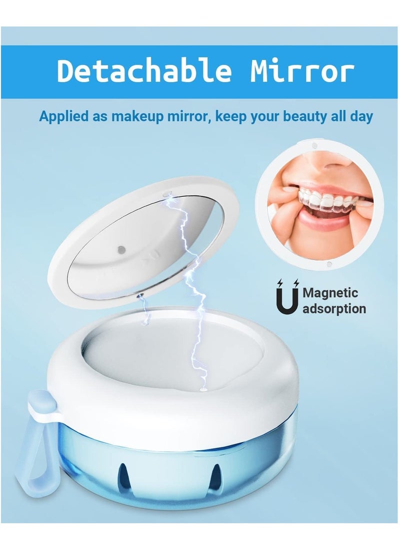 KASTWAVE Leak Proof Denture Cup Kit Portable Retainer Case Perfect for Travel, Denture Case Container Cleaning Care for Dentures Aligner Mouth Guard with Denture Brush, Strainer, Removal Tool and Mirror  - Image 3