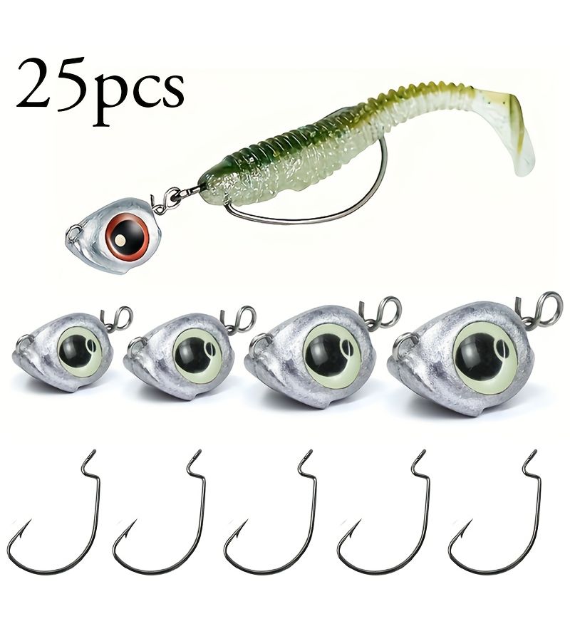 25pcs Glow in the Dark Fish Eye Fishing Lure Set 10g with Anti Snag Hooks for Bass Pike Snakehead Freshwater - Image 1