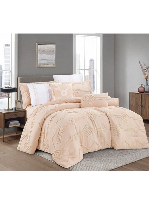 Comforter Set Made Of Soft Silky Fabric With A Modern Distinctive And Prominent Pattern That Satisfies All Tastes 8 Pieces King Size
