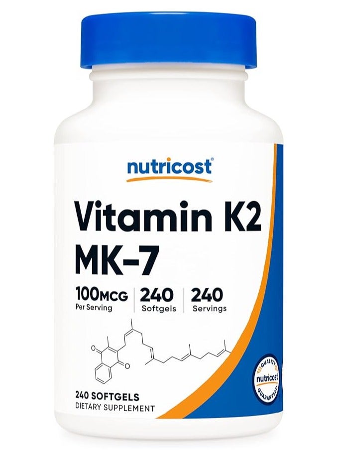 Nutricost Vitamin K2 MK-7 100 mcg, 240 Softgels - Gluten Free and Non-GMO MK7 - Image 1