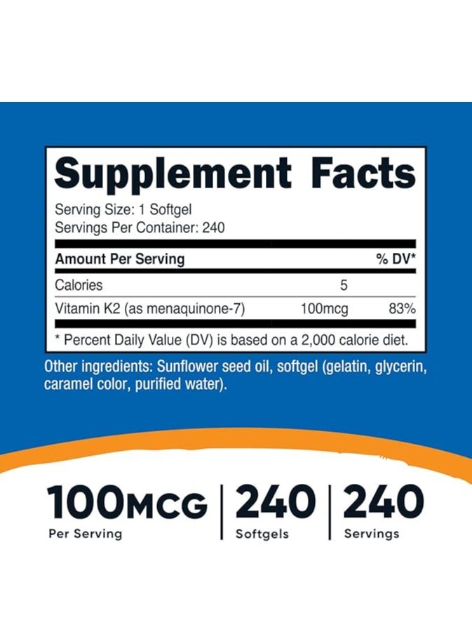 Nutricost Vitamin K2 MK-7 100 mcg, 240 Softgels - Gluten Free and Non-GMO MK7 - Image 3