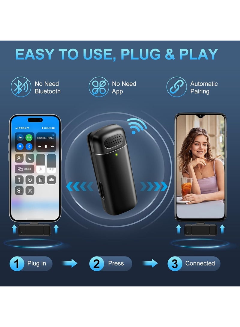 Wireless Lavalier Microphone for iPhone/Android Phone, Mini Lapel Microphone with Noise Cancelling, Portable Plug-Play USB C Clip-on Mic for Video Recording, Vlogging, Podcast, YouTube, Tiktok - Image 2