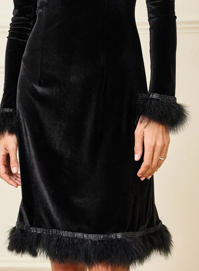 Styli Velvet Trimmed Dress