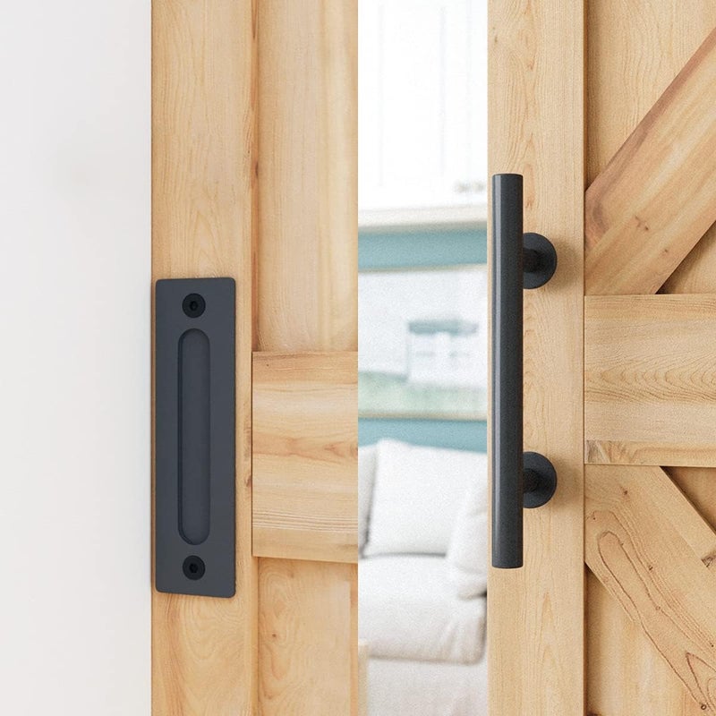 SMARTSTANDARD 7 FT Heavy Duty Sturdy Sliding Barn Door Hardware Kit, Black, (Whole Set Includes 1x Pull Handle Set & 1x Floor Guide) Fit 40''-42" Wide Door Panel (I Shape Hanger) - Image 4