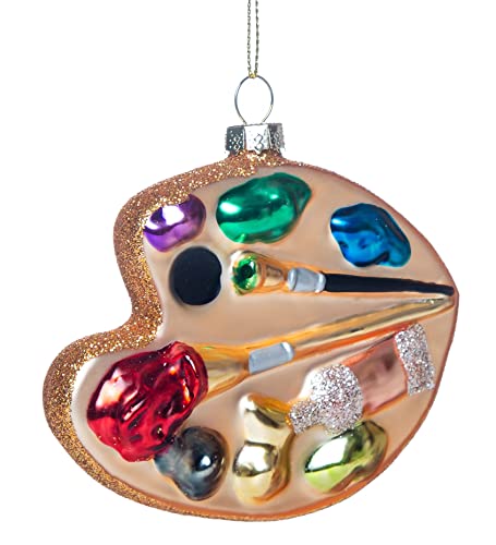 HENGSINGMA 2 Pack Hand Blown Glass Palette Artist Ornament for Christmas Tree Decorations, Hand Painted Glass Palette Art Ornament for Artist, Art Teacher and Painter - Image 1