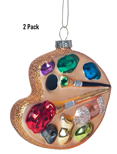HENGSINGMA 2 Pack Hand Blown Glass Palette Artist Ornament for Christmas Tree Decorations, Hand Painted Glass Palette Art Ornament for Artist, Art Teacher and Painter - Image 2