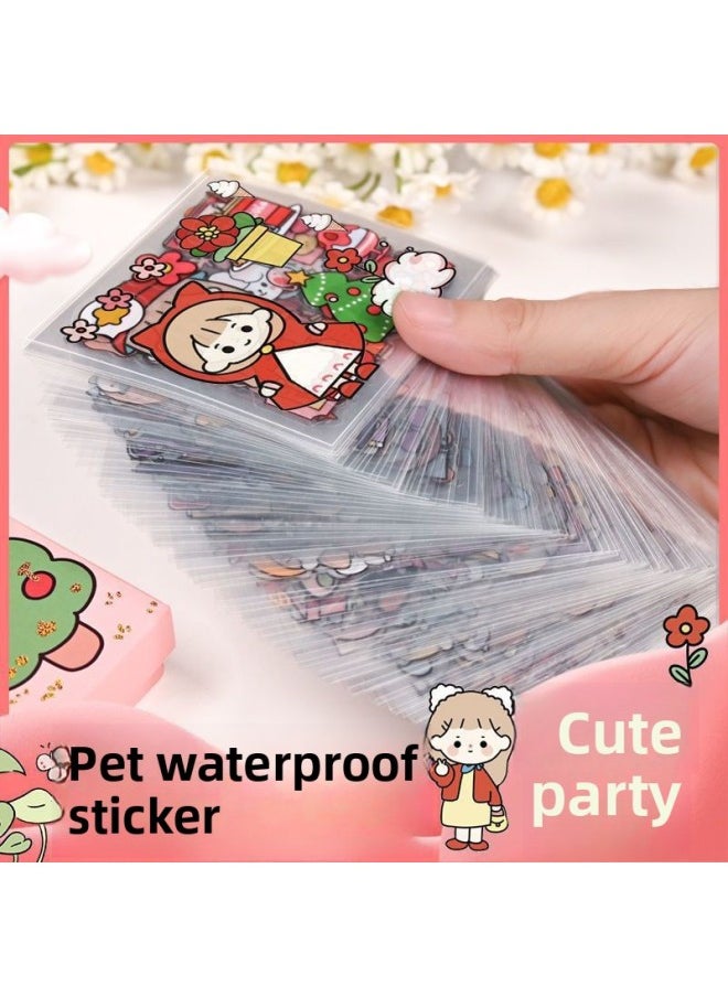 null - 100 Non-repeating Cartoon Cute Hand Account Stickers Net Red Girl's Heart Hand Account Decoration Material Paper Stickers-Color:[colorful Paradise PET Gift Box] 100 Pieces Without Cutting - Image 1