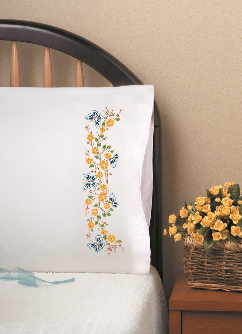 Design Works Crafts Butterfly Branch  20"" x 30"" Stamped Pillowcases Blue