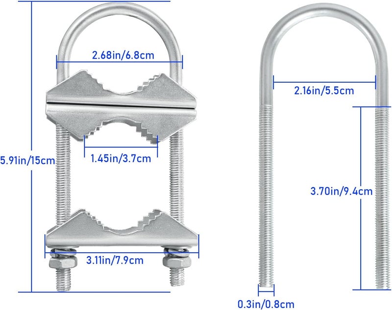 XRDS -RF Double Antenna Mast Clamp V-Jaw Bracket U Bolts Pipe Mounting Hardware Heavy Duty Kit for Outdoor Antenna (4 Sets) - Image 4