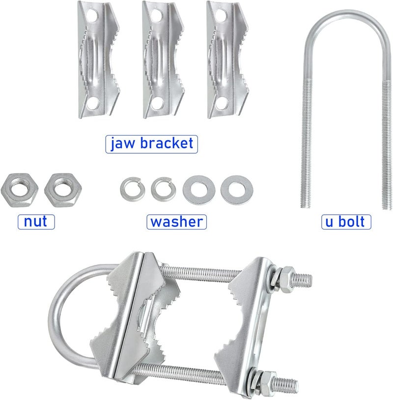 XRDS -RF Double Antenna Mast Clamp V-Jaw Bracket U Bolts Pipe Mounting Hardware Heavy Duty Kit for Outdoor Antenna (4 Sets) - Image 3
