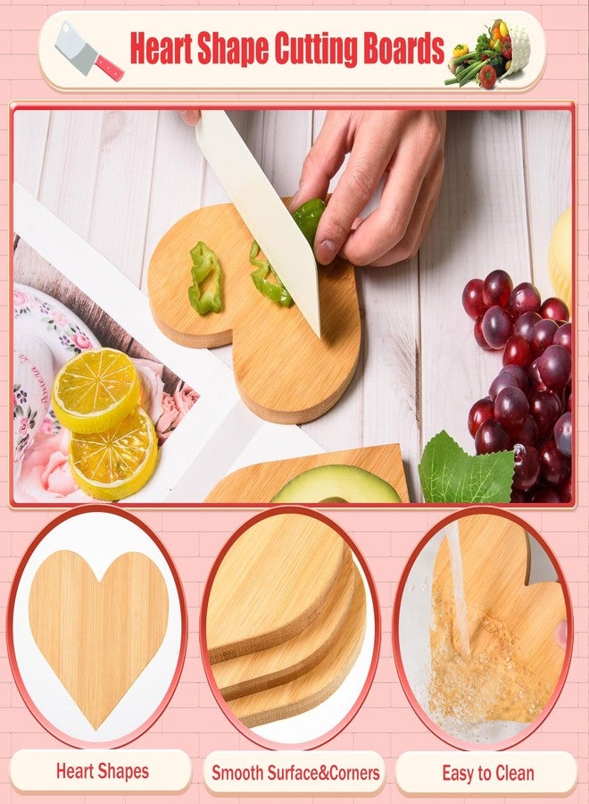 MixTeach 6Pcs Heart Bamboo Cutting Board Heart Shaped Charcuterie Board Wooden Valentine's Day Heart Serving Platter Fruit Salad Cookie Cheese Dish Plate for Wedding Anniversary Engagement Party Decor - Image 3