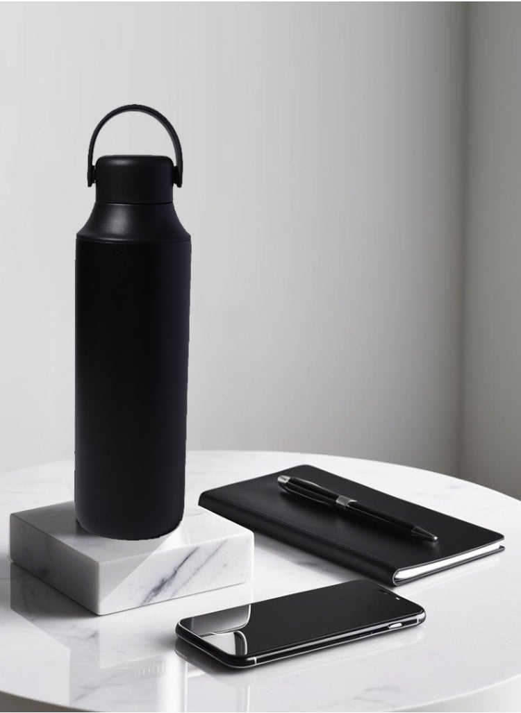Botella - Botella 600ml Vacuum Flask for Sports Travel Gym 304 stainless steel inner and powder coating in the outer layer Black E70681 - Image 1