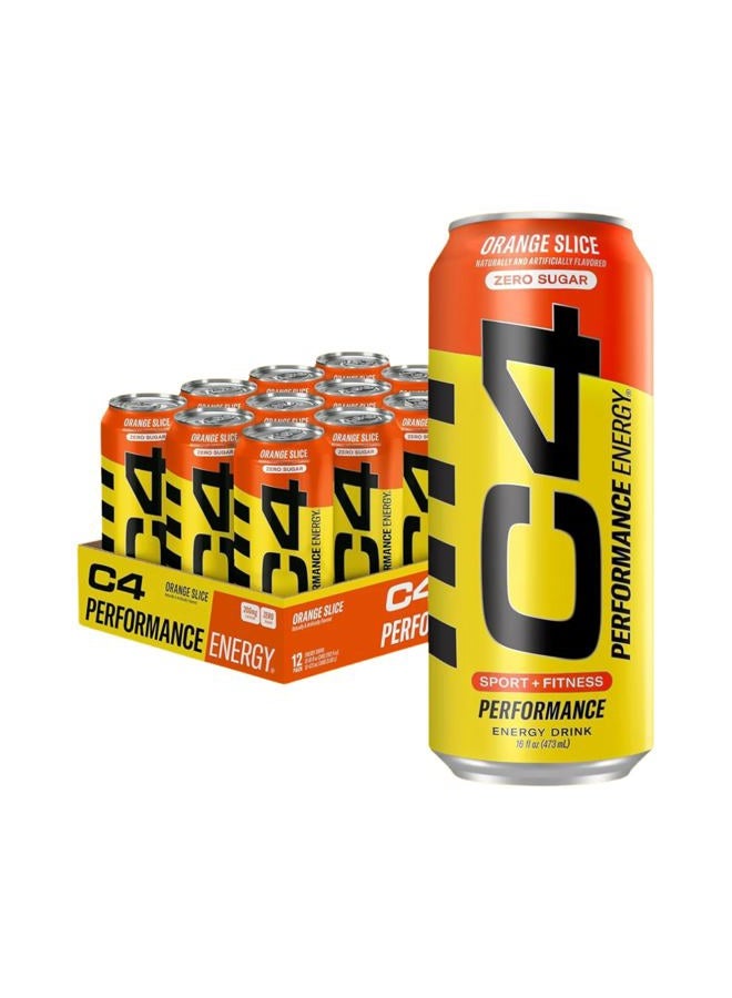 C4 Cellucor C4 Sport + Fitness Performance Energy Drink Carbonated Pre-Workout Performance Beverage with Beta-Alanine Zero Sugar, Orange Slice Flavor, 473ml Cans, Pack of 12 - Image 1