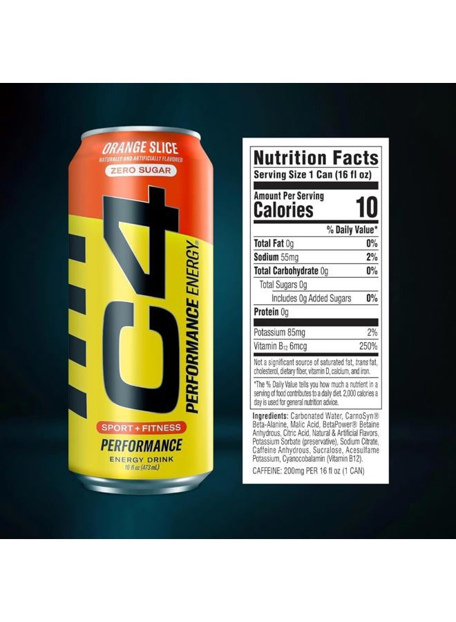 C4 Cellucor C4 Sport + Fitness Performance Energy Drink Carbonated Pre-Workout Performance Beverage with Beta-Alanine Zero Sugar, Orange Slice Flavor, 473ml Cans, Pack of 12 - Image 2