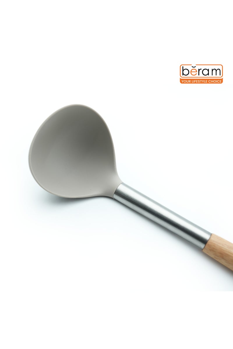 Beram  Silicone Kitchen Utensil Set  Heat-Resistant Cooking Tools with Stainless Steel & Wooden Handles  BPA-Free, Non-Stick Safe for cooking baking & more.(BEIJE) (Single Soup Ladle) - Image 2
