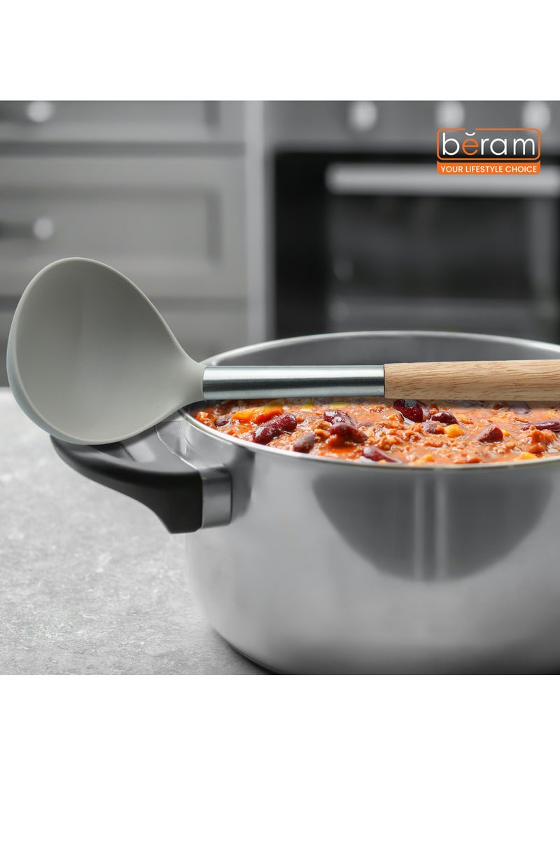 Beram  Silicone Kitchen Utensil Set  Heat-Resistant Cooking Tools with Stainless Steel & Wooden Handles  BPA-Free, Non-Stick Safe for cooking baking & more.(BEIJE) (Single Soup Ladle) - Image 4