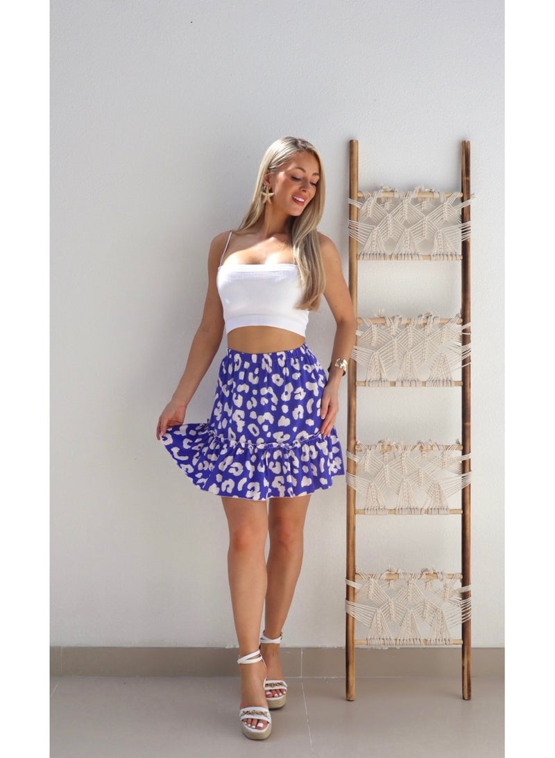 Alorabella Aria Bold Leopard Print Mini Skirt - Royal Blue  - Image 1