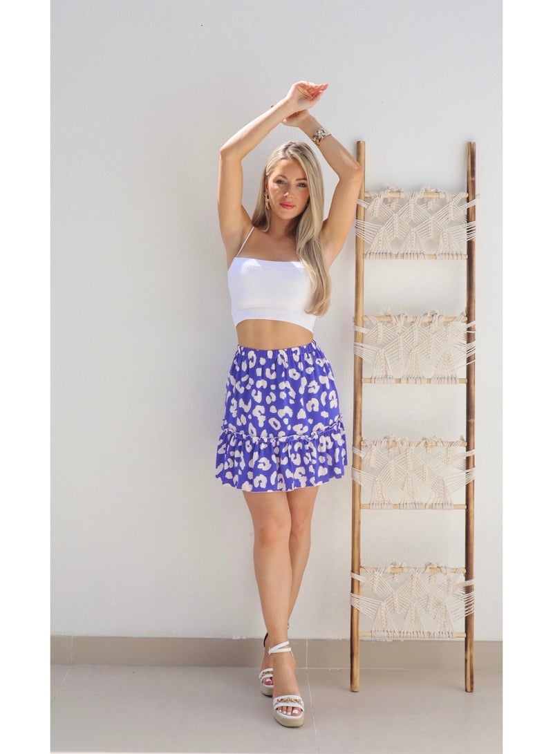 Alorabella Aria Bold Leopard Print Mini Skirt - Royal Blue  - Image 2
