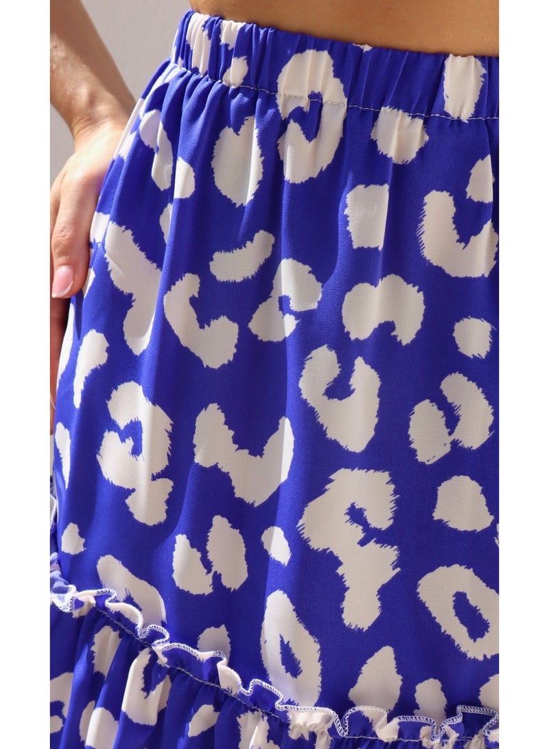 Alorabella Aria Bold Leopard Print Mini Skirt - Royal Blue  - Image 4