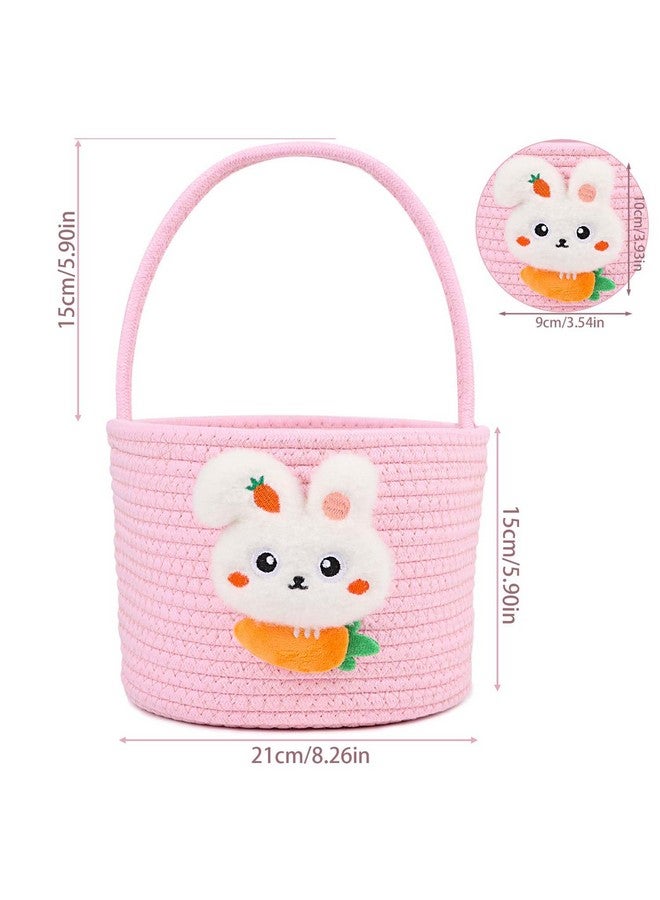 DIYASY Easter Basket for Kids, Woven Bunny Eggs Basket with Handle Gifts Tote Bag Candies Buckets for Boys Girls Toddler Baby Party Decorations Pink - Image 2