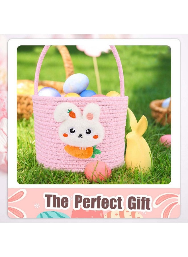 DIYASY Easter Basket for Kids, Woven Bunny Eggs Basket with Handle Gifts Tote Bag Candies Buckets for Boys Girls Toddler Baby Party Decorations Pink - Image 5
