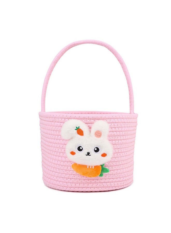 DIYASY Easter Basket for Kids, Woven Bunny Eggs Basket with Handle Gifts Tote Bag Candies Buckets for Boys Girls Toddler Baby Party Decorations Pink - Image 1