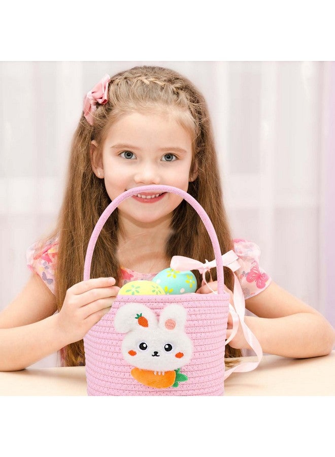 DIYASY Easter Basket for Kids, Woven Bunny Eggs Basket with Handle Gifts Tote Bag Candies Buckets for Boys Girls Toddler Baby Party Decorations Pink - Image 4