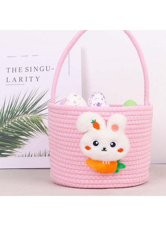 DIYASY Easter Basket for Kids, Woven Bunny Eggs Basket with Handle Gifts Tote Bag Candies Buckets for Boys Girls Toddler Baby Party Decorations Pink - Image 3