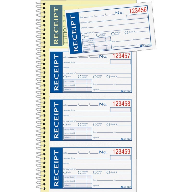 Adams Write n' Stick Receipt Book, 2-Part, Carbonless, White/Canary, 5-1/4" x 11", Spiral Bound, 200 Sets per Book, 4 Receipts per Page (SC1152WS) - Image 4