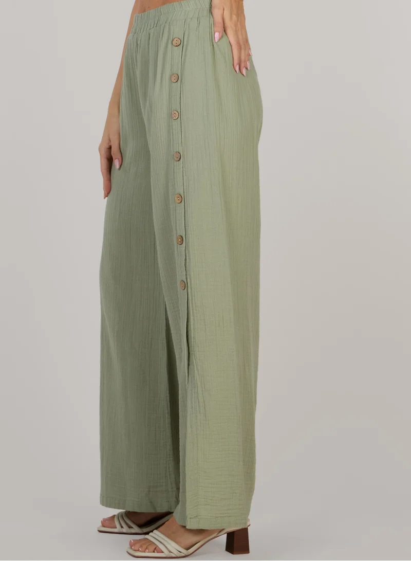 Just Nature Light Olive Green Side Slit Flared Trousers for Women | Best Price UAE