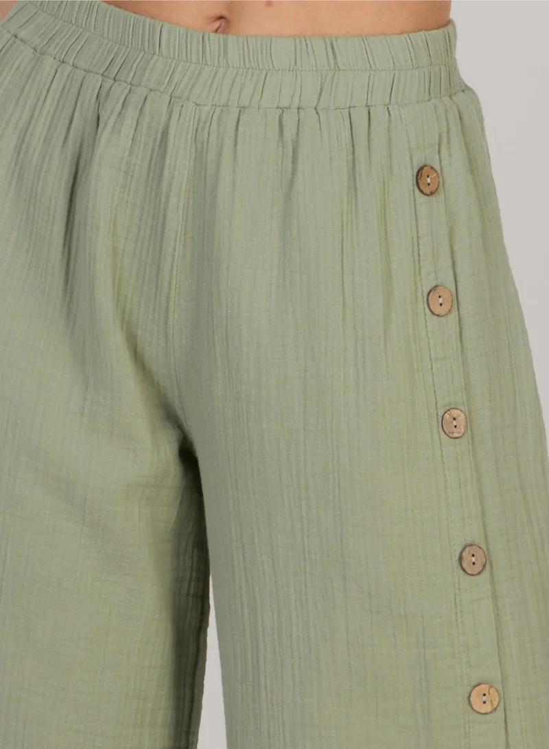 Just Nature Light Olive Green Side Slit Flared Trousers for Women | Best Price UAE