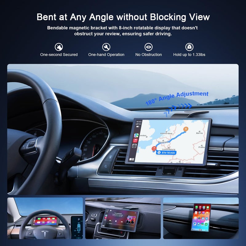 Generic 8'' Wireless Apple Carplay Screen & Android Auto, Portrait & Landscape Screen, Backup Camera, Portable Car Audio Receivers, GPS Navigation, Bluetooth, Voice Control,Mirror Link, OTA, Magnetic Mount  - Image 2