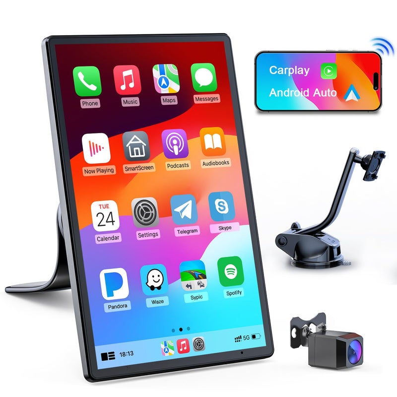 Generic 8'' Wireless Apple Carplay Screen & Android Auto, Portrait & Landscape Screen, Backup Camera, Portable Car Audio Receivers, GPS Navigation, Bluetooth, Voice Control,Mirror Link, OTA, Magnetic Mount  - Image 1