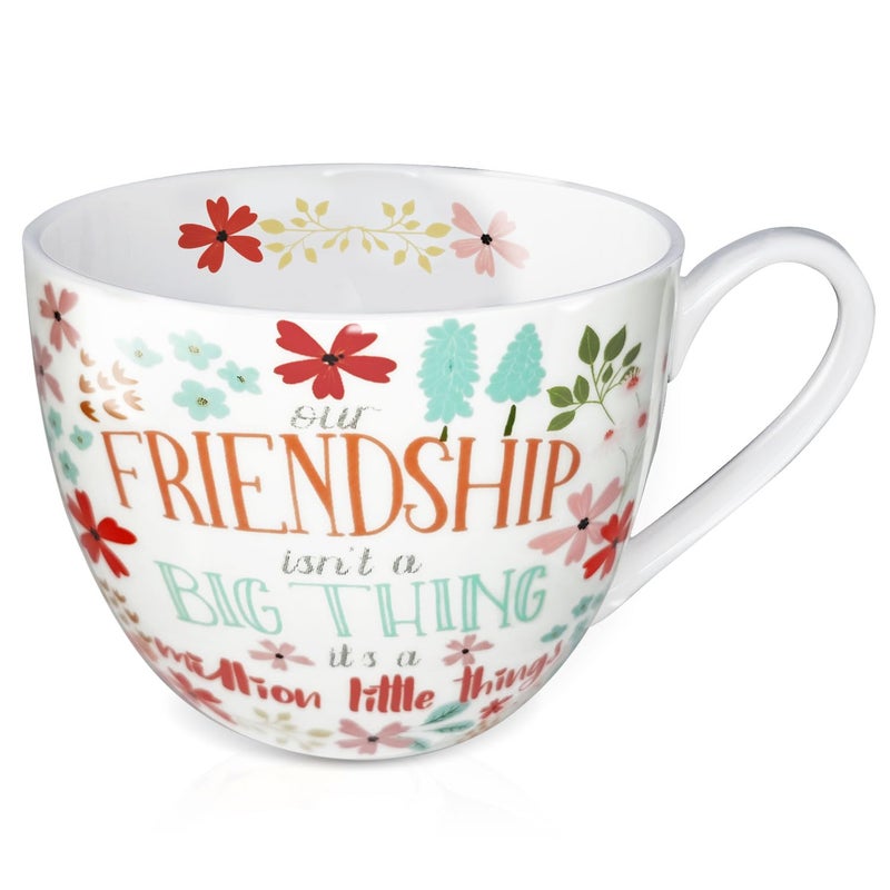 Friendship Coffee Mug Premium 20 oz Bone China Coffee Tea Hug Mug Perfect Birthday Holiday and Christmas Gift for Women and Female Friends Designed in England by Harvest Green Studio