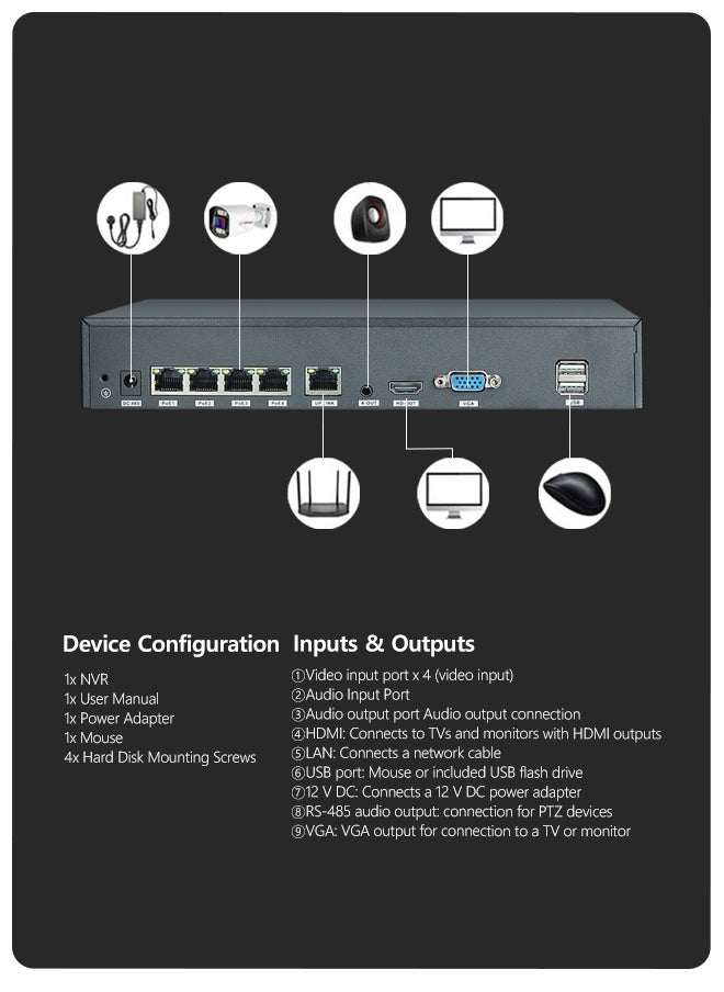 EXPGlobal 4 channel IP video recorder with POE/4K POE NVR H.265/ONVIF, PoE power, software motion sensor, remote access  - Image 3