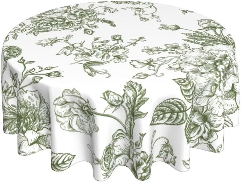 AEIOAE Floral Tablecloth 70x70 Inch Round Sage Green Flower Table Cloth Chinoiserie Floral Tablecloths Polyester Fabric Farmhouse Decorative for Spring Home Kitchen Dining Party - Image 1