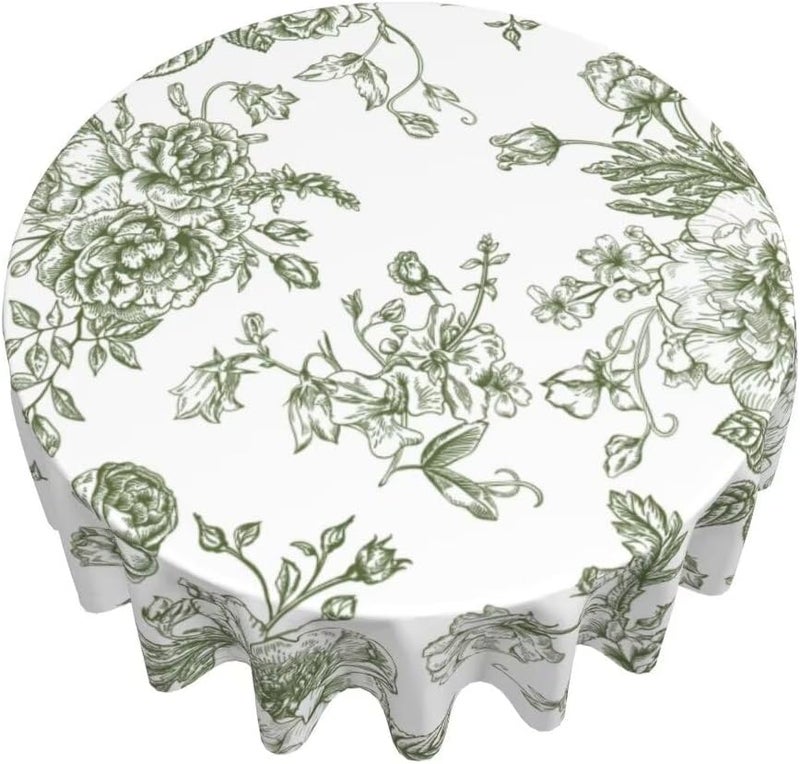 AEIOAE Floral Tablecloth 70x70 Inch Round Sage Green Flower Table Cloth Chinoiserie Floral Tablecloths Polyester Fabric Farmhouse Decorative for Spring Home Kitchen Dining Party - Image 3