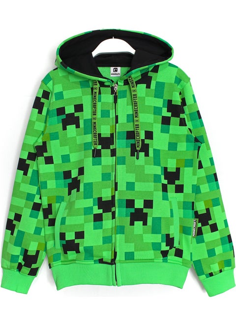 Creeper Patterned Zippered Unisex Child Jacket 5 - 13 Years Green 001-0001806