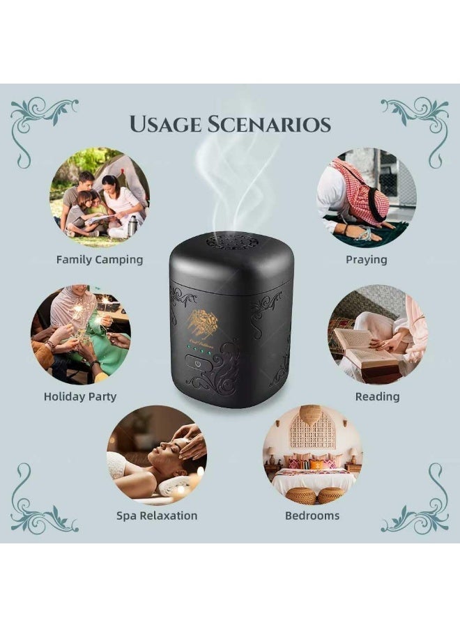 ZEESQUARE Portable Electric Bakhoor Burner USB Rechargeable – Premium Oud Incense Burner, Fast Heating Smokeless Arabic Bukhoor Burner for Home, Car & Office, Elegant Black Design - Image 3
