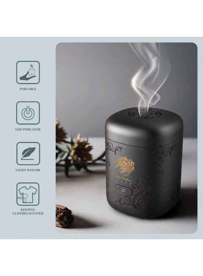 ZEESQUARE Portable Electric Bakhoor Burner USB Rechargeable – Premium Oud Incense Burner, Fast Heating Smokeless Arabic Bukhoor Burner for Home, Car & Office, Elegant Black Design - Image 5