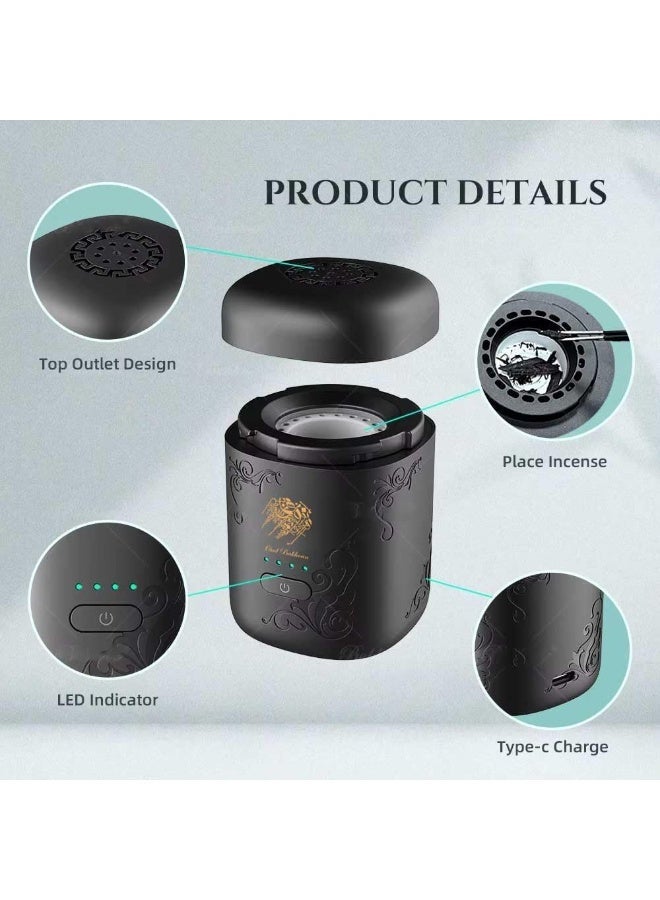 ZEESQUARE Portable Electric Bakhoor Burner USB Rechargeable – Premium Oud Incense Burner, Fast Heating Smokeless Arabic Bukhoor Burner for Home, Car & Office, Elegant Black Design - Image 4