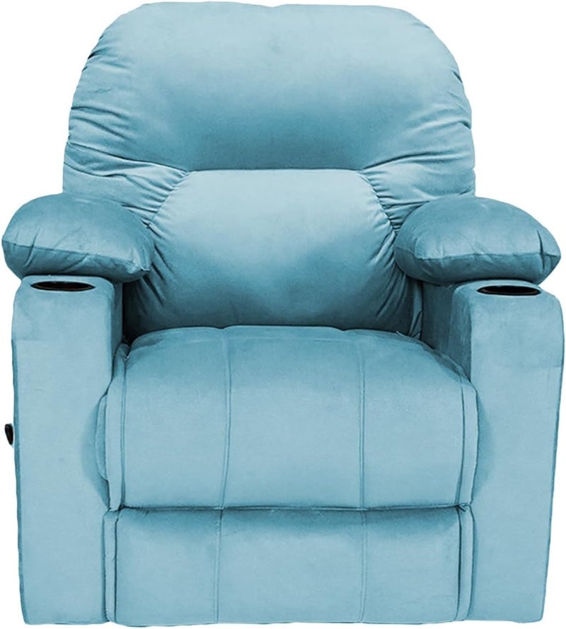 Fluffy Velvet Upholstered Fixed Cinema Recliner Chair with Throne Cup Holder, Light Turquoise - Image 1