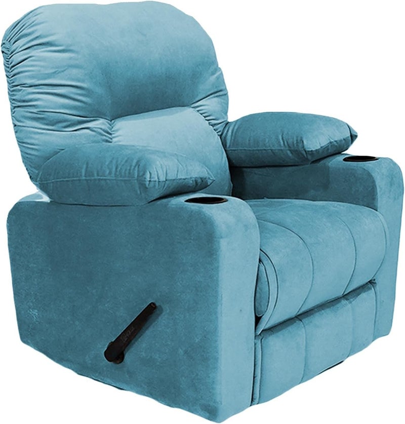 Fluffy Velvet Upholstered Fixed Cinema Recliner Chair with Throne Cup Holder, Light Turquoise - Image 4