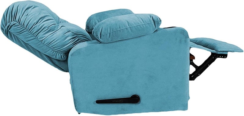 Fluffy Velvet Upholstered Fixed Cinema Recliner Chair with Throne Cup Holder, Light Turquoise - Image 5