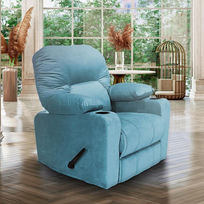Fluffy Velvet Upholstered Fixed Cinema Recliner Chair with Throne Cup Holder, Light Turquoise - Image 2