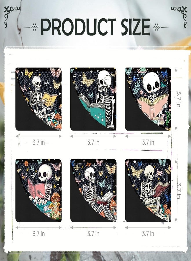 INCOK Skull Diamond Art Bookmarks - 6 Pcs DIY Diamond Painting Corner Bookmarks Kits Double Side Art Craft Supplies Birthday The Day of Dead Gift for Adults Beginners Book Lovers Skull Lovers Mexicans - Image 2